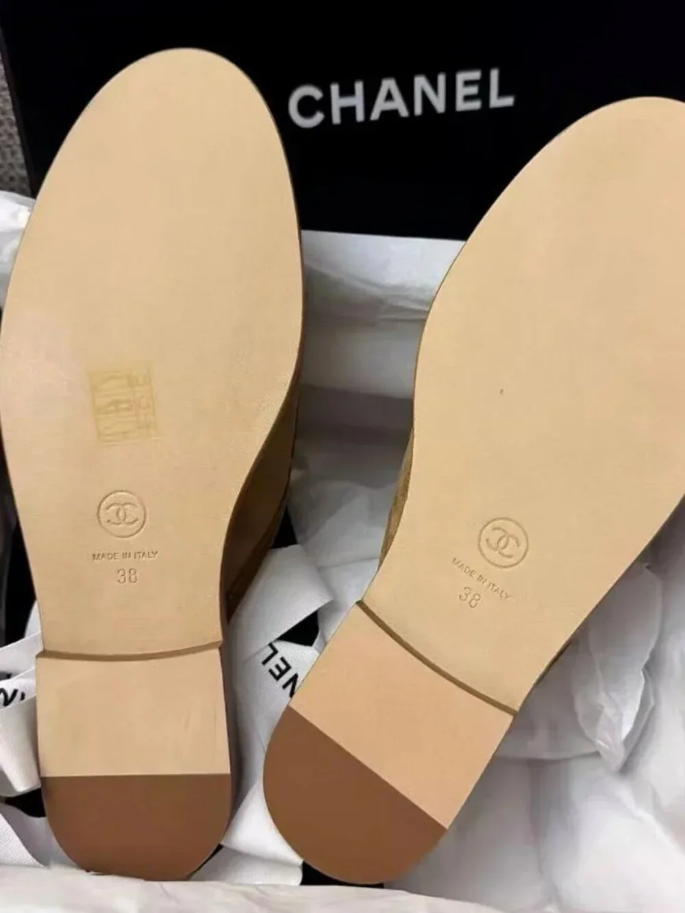 Chanel Tan Suede CC Logo Backless Loafer Mules